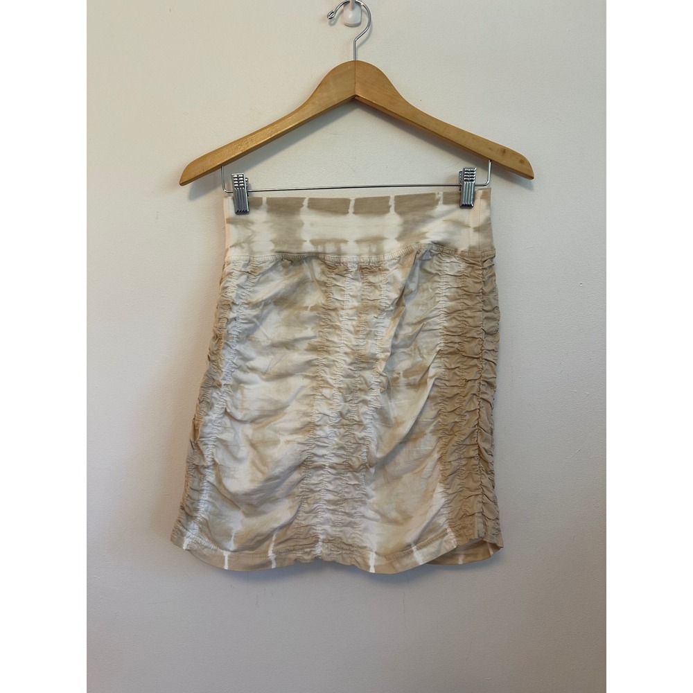 Wearables Tan Tie Dye Ruched Cotton Stretch Mini Skirt | Size XS